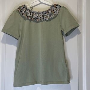 CYRILLUS Floral Collar Green T-Shirt size 8